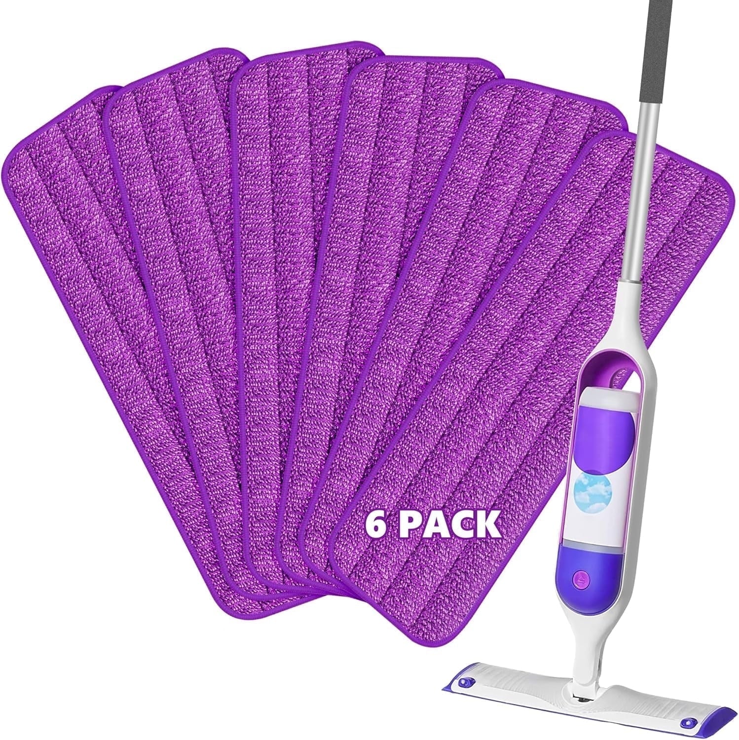 SUGARDAY Reusable Microfiber Mop Pads for SwifferPower Mop 6 Pack, Power Mop Wet Pads Refills Replacement for 13 ''-15 '' Spray Mop
