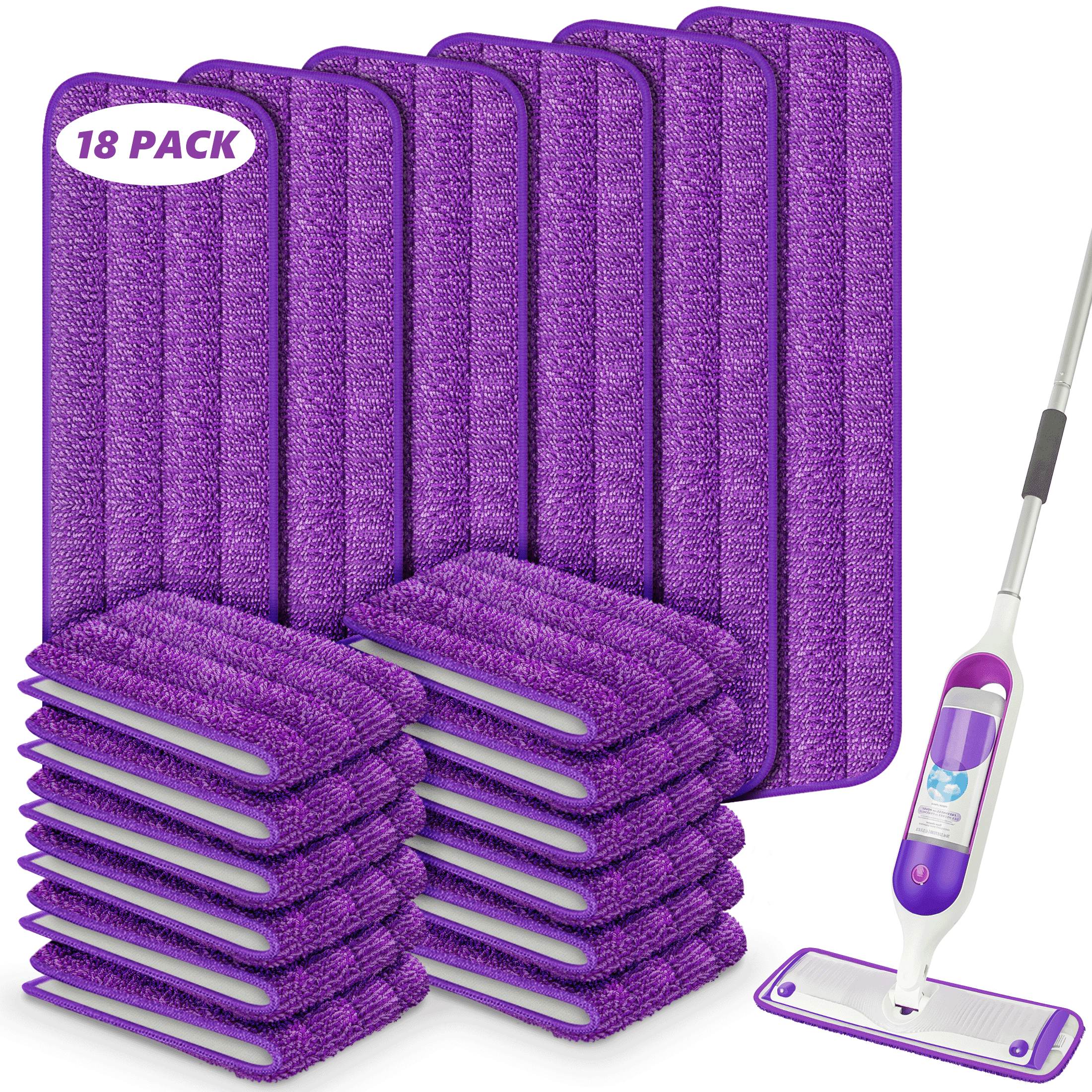 SUGARDAY 18 Pack Reusable Mop Pads Compatible with Power Mop, Microfiber Mop Replacement Refills Machine Washable for All Floor Surfaces