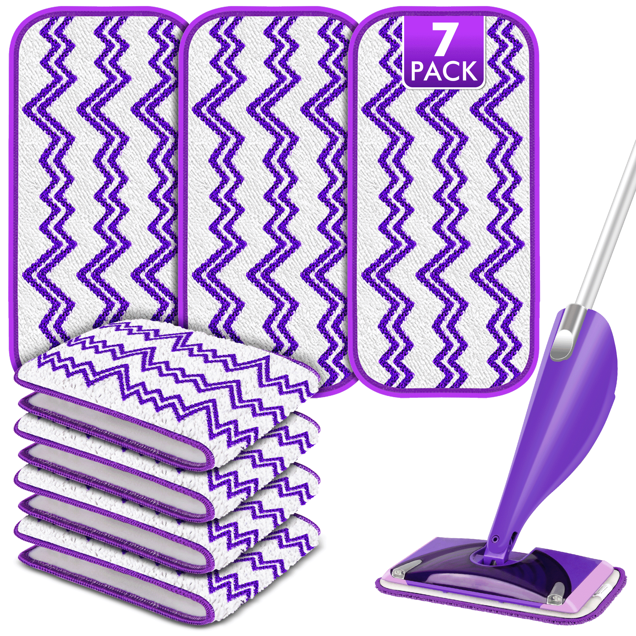 SUGARDAY 7 Pack Reusable Mop Pads for Wet Jet Mop, Washable Wet Jet Pads Refills Microfiber Mop Pads for Floor Cleaning Wet Dry Use