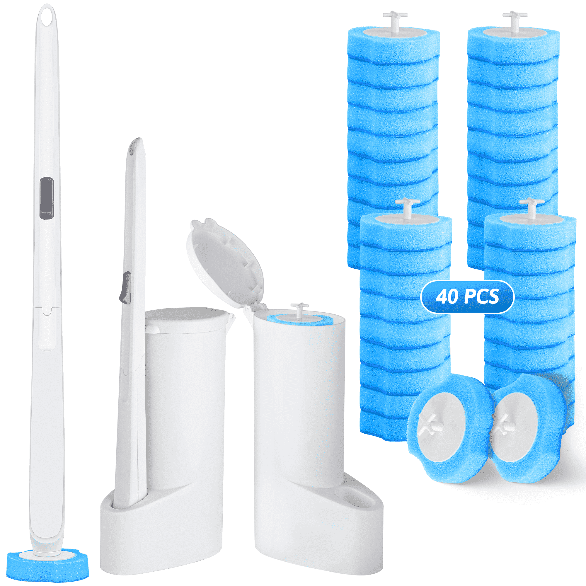 SUGARDAY Disposable Toilet Bowl Brush Cleaner 2 Pack with 40 Toilet Refills