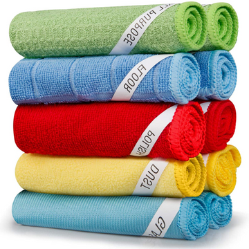 SUGARDAY 10 Pack Microfiber Cleaning Cloths Reusable Rags for Glass Kitchen Cleaning Washable Dish Cloth