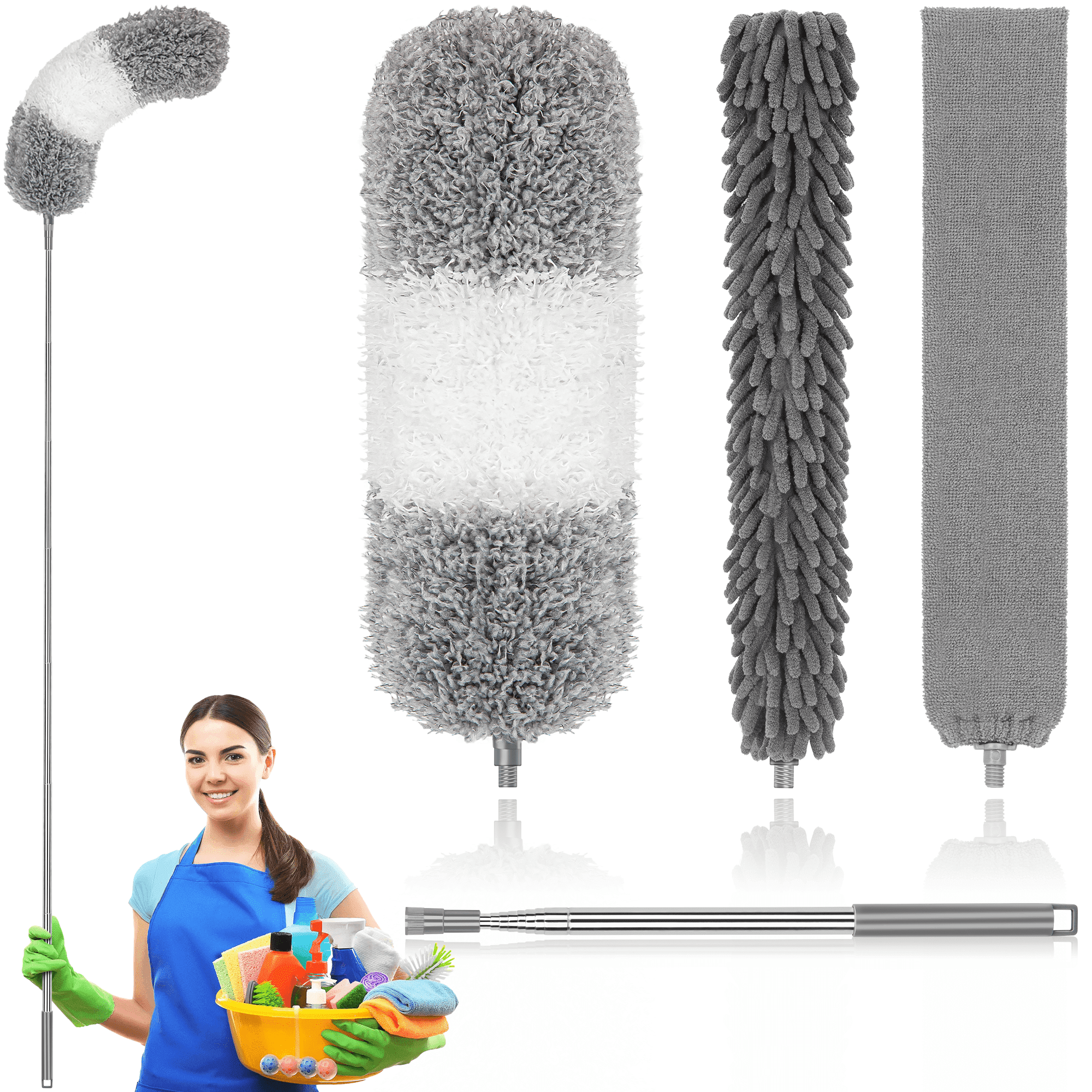 SUGARDAY Microfiber Feather Dusters with Extension Handle for Cleaning Fan High Ceiling 4 Pcs
