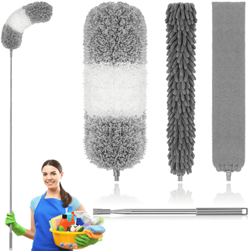 SUGARDAY Microfiber Feather Dusters with Extension Handle for Cleaning Fan High Ceiling 4 Pcs