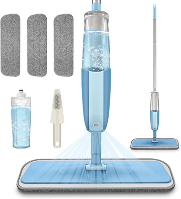 SUGARDAY Microfiber Spray Dust Mop for Floor Cleaning with Washable Pads Wet Dry Mop,Blue