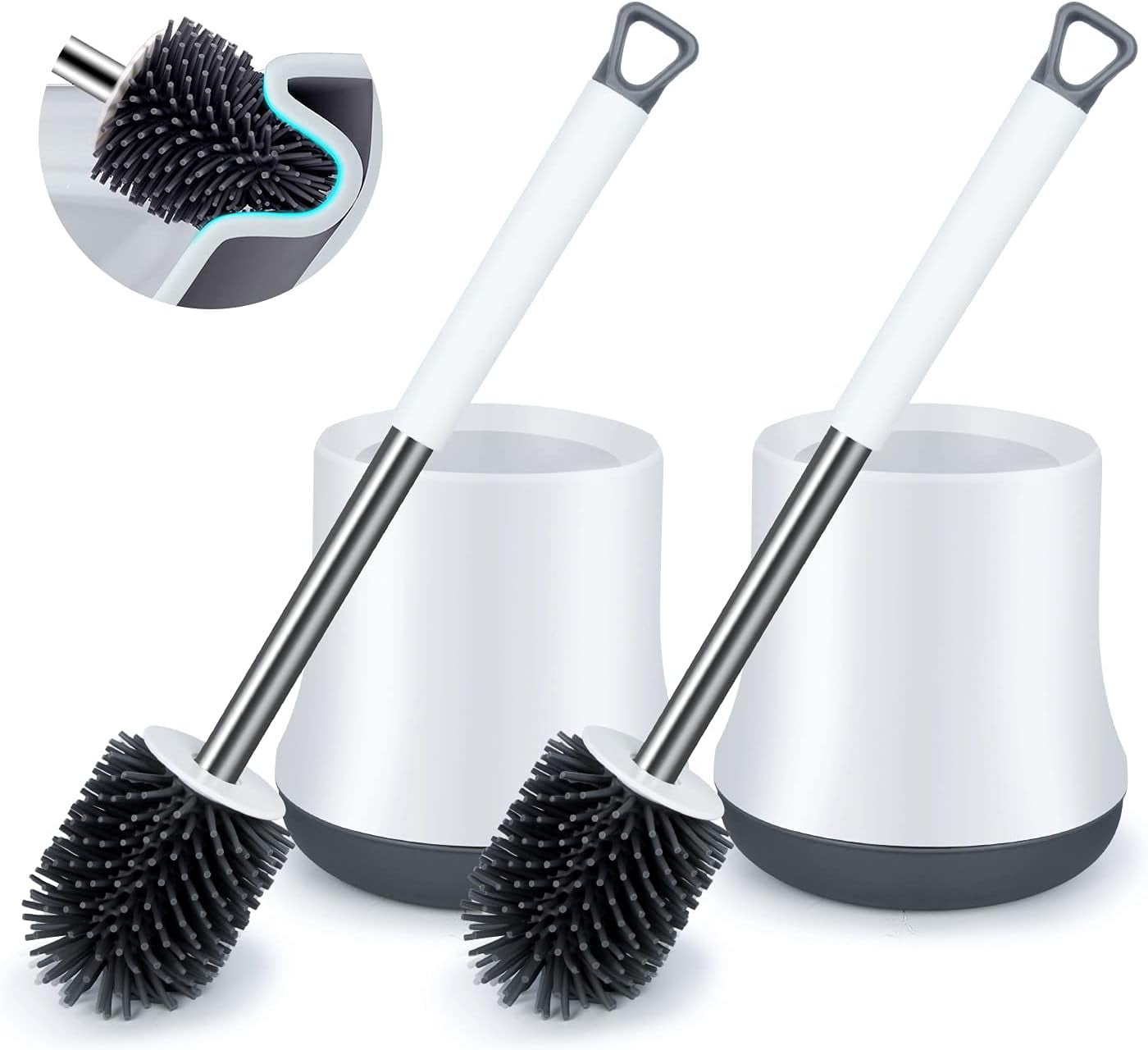 SUGARDAY Toilet Bowl Brush Cleaner and Caddy Holder Set Toilet Scrubber for Bathroom 2 Pack