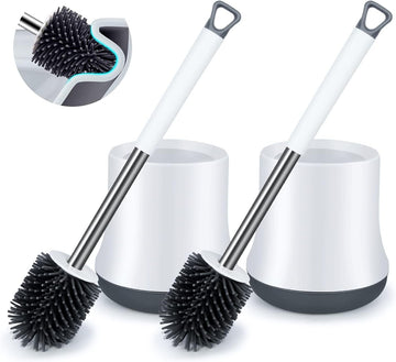 SUGARDAY Toilet Bowl Brush Cleaner and Caddy Holder Set Toilet Scrubber for Bathroom 2 Pack