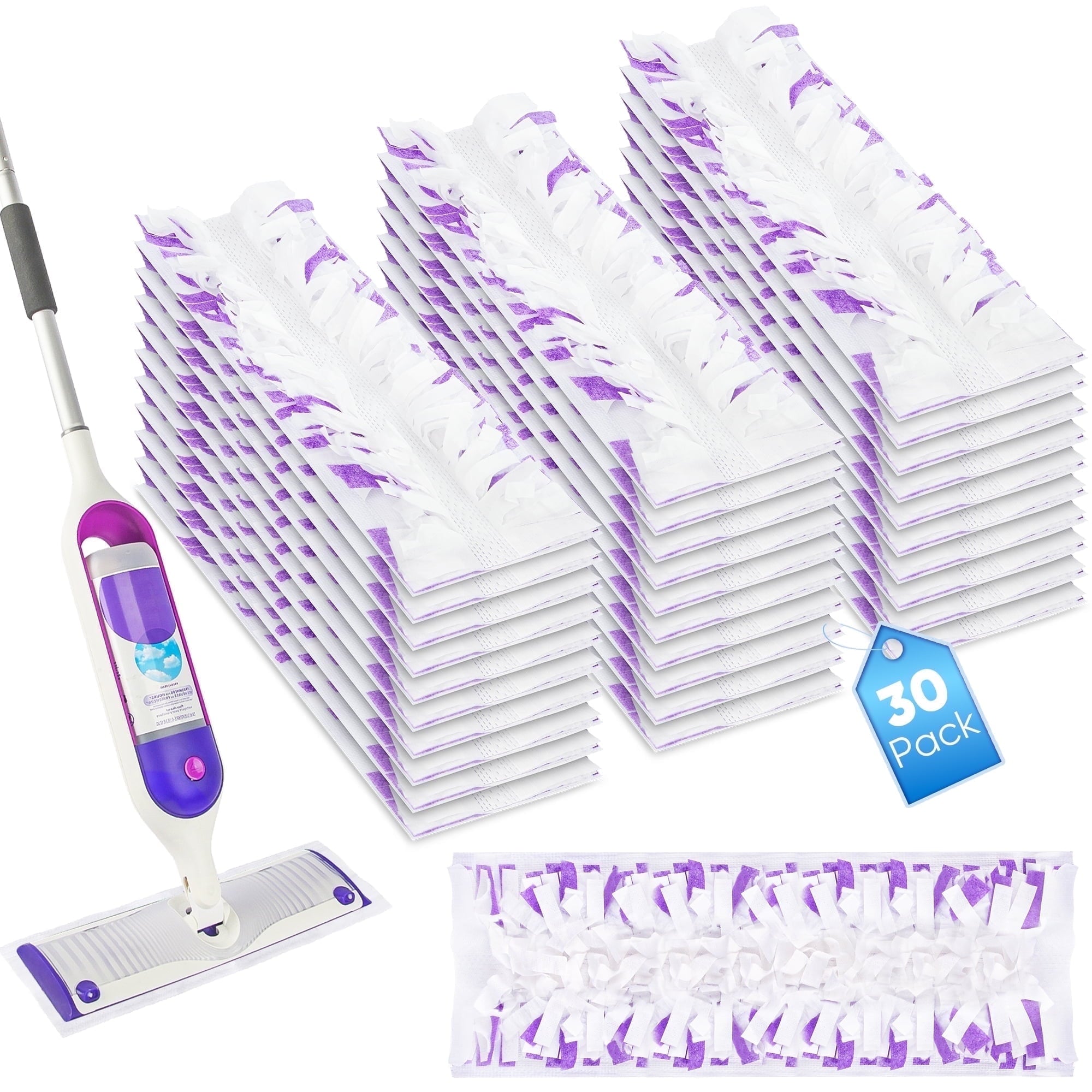 SUGARDAY 30 Pack Disposable Mop Pads Compatible with PowerMop Multi-Surface Mop and PowerMop Wood Mop Refills Replacement for Floor Cleaning